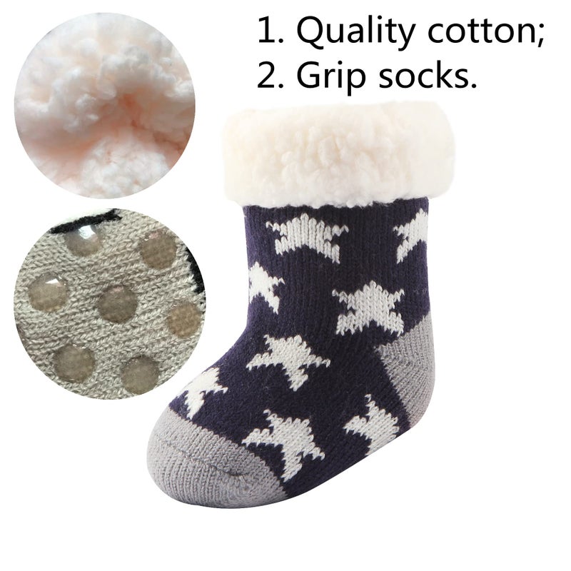 Cottock 3 Pairs Toddler Girl Boy Sherpa-lined Fuzzy Socks Anti Skid with Grips, Baby Girl Boy Christmas Socks Kids Slipper Socks (2-3 years, 3 pairs boys) - Image 3